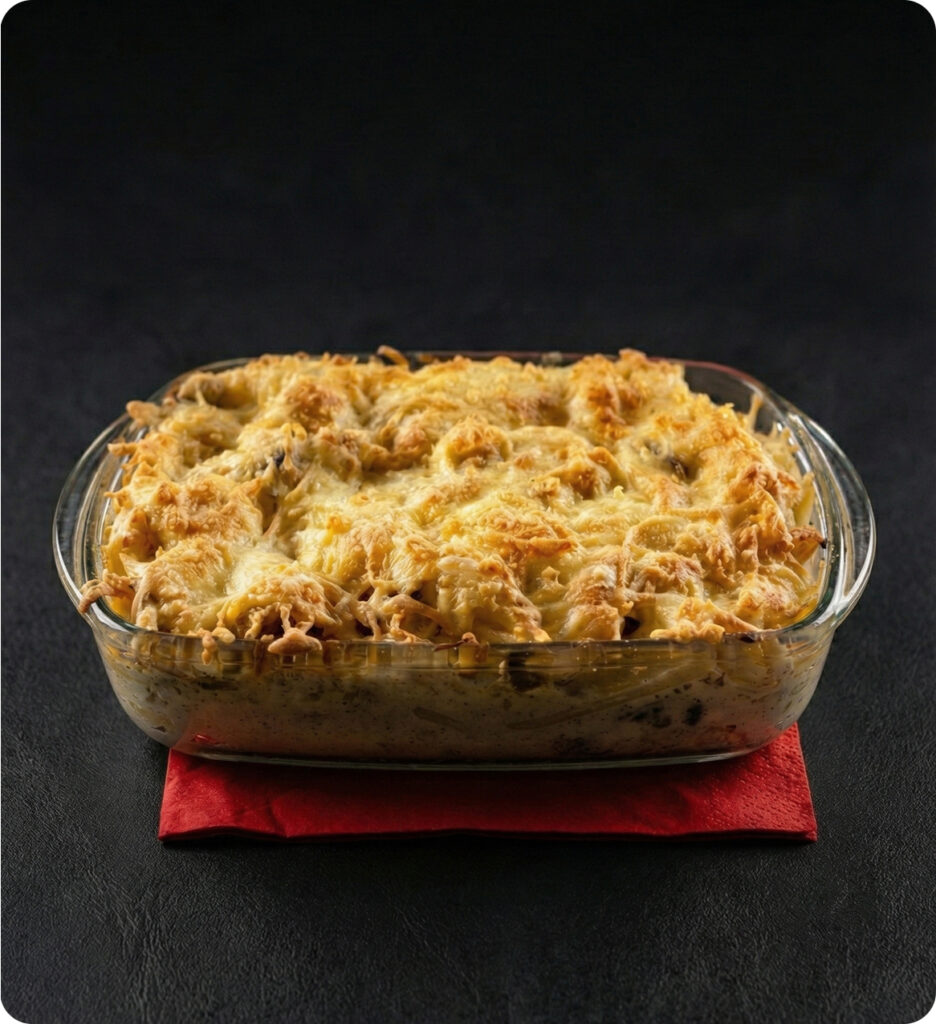 Penne al forno cu pui si ciuperci (500 g)
