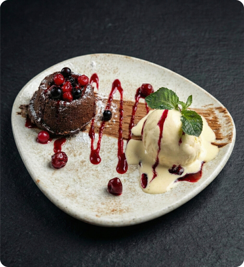 Lava cake cu inghetata de vanilie (150g)